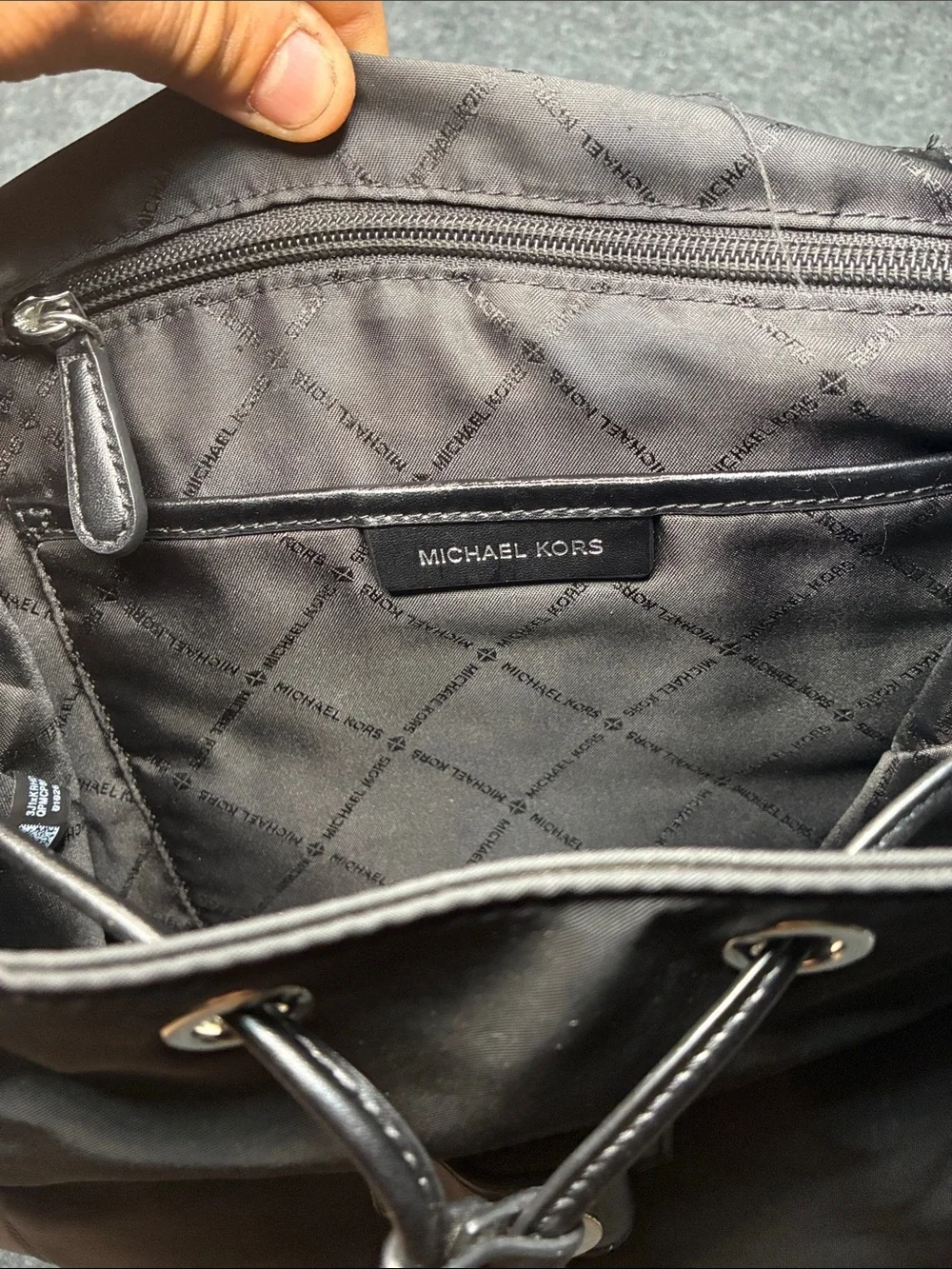 Michael Kors Quinn Black Nylon Backpack Leather Trim Luxury Bookbag